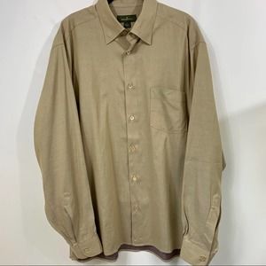 Ermenegildo Zegna Mens Large Cotton Button Down Tan Dress Shirt